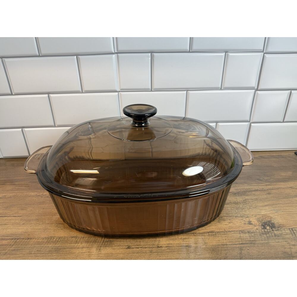 Corning Visions Ware Amber 4 Liter Ribbed Dutch Oven Roaster & LID